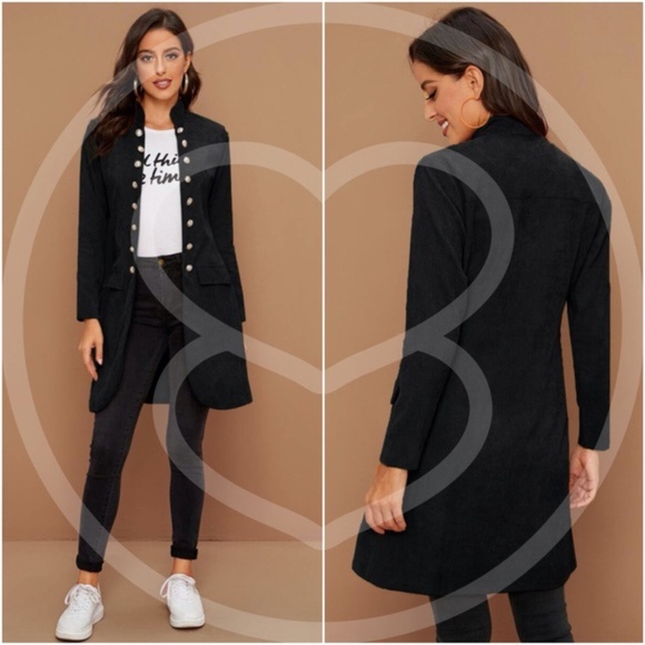 Dusty blue Button closure fall jacket coat - Picture 11 of 12